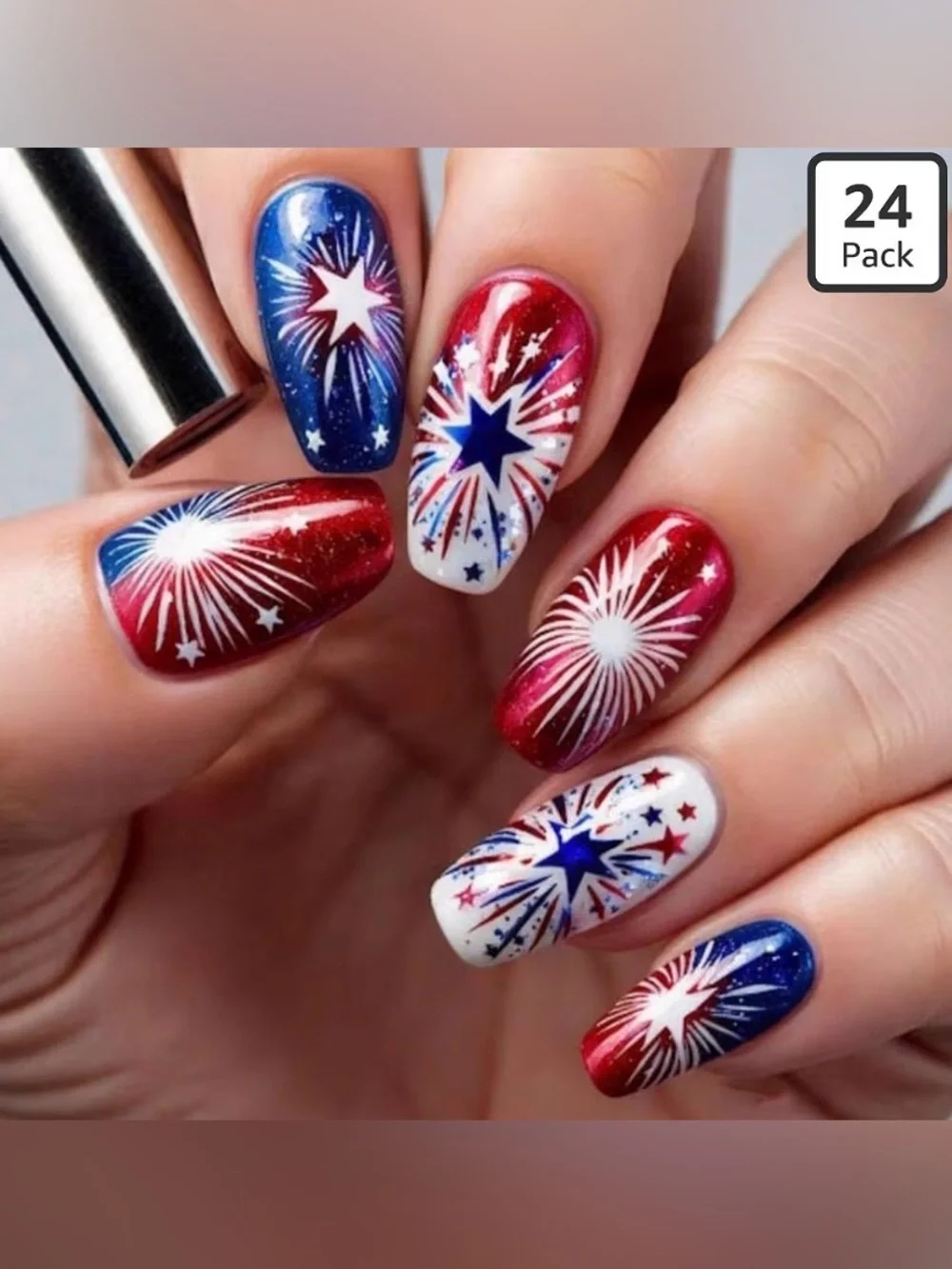 Patriotic Firework Nail Wraps - Red, White & Blue